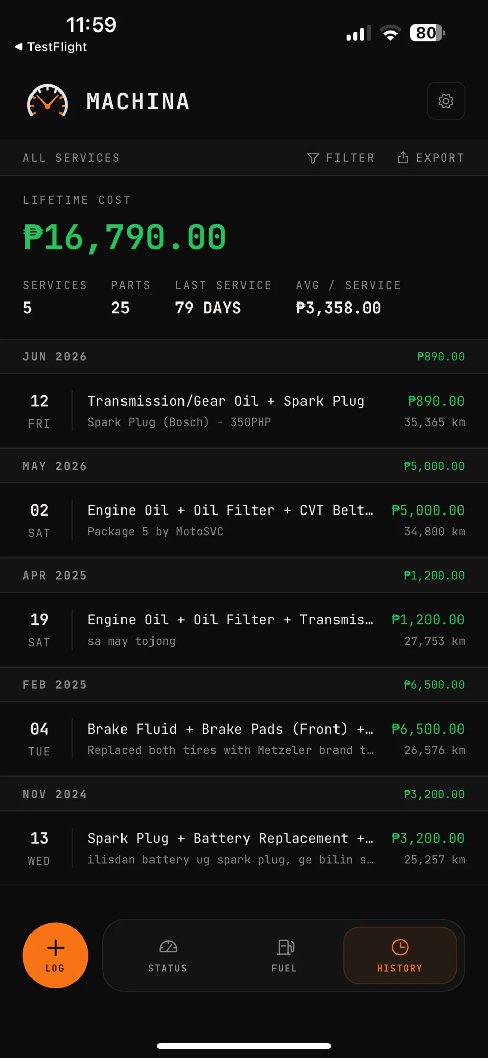 Maintenance history